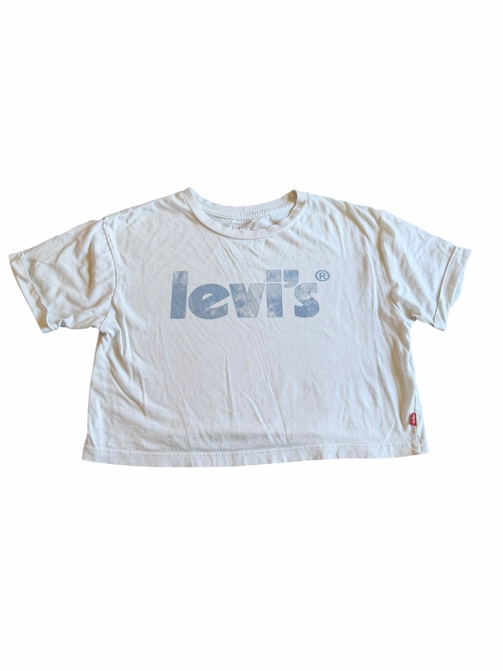 🌟Levi's White Cropped Tee with Light Blue Logo for Women or Teens